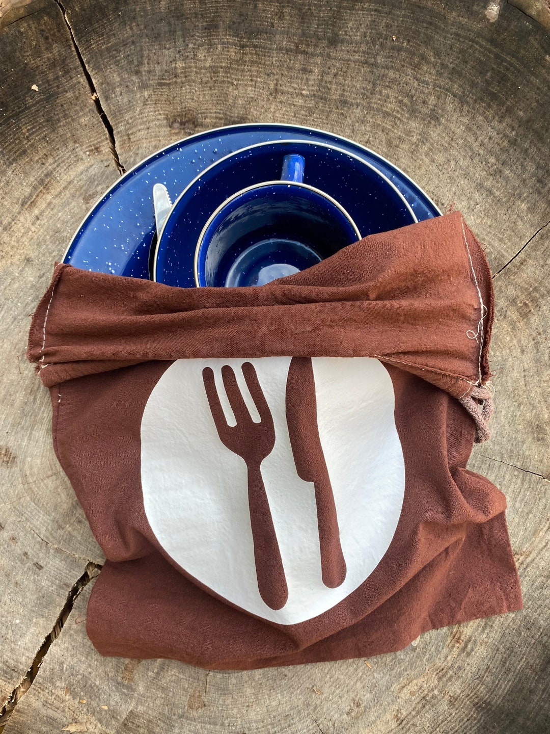 Camping Dining Set, Enamel Plateware, Primitive Camping, Camping