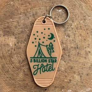 5 billion start hotel, gifts for campers, adventure gift, state park, national park, tent camping, vintage inspired, motel key chain, nature