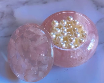Tumbled Natural Rose Quartz Small Bowl With Lid - Stone Jewelry Bowl - Crystal Bowl - Organization Container - Home Decor