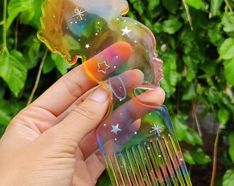 Custom Rainbow Hair Pick - Hair Tools - Gifts For Her - Handmade Hair Comb - Decorative Comb - Birthday Gifts - Brushes and Combs