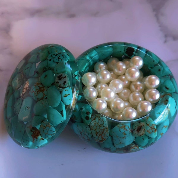 Tumbled Natural Turquoise Small Bowl With Lid - Stone Jewelry Bowl - Crystal Bowl - Organization Container - Home Decor