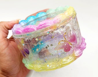 Magical Rainbow Butterfly Resin Cake Container With Lid- Whimsical Home Decor - Handcrafted Creations