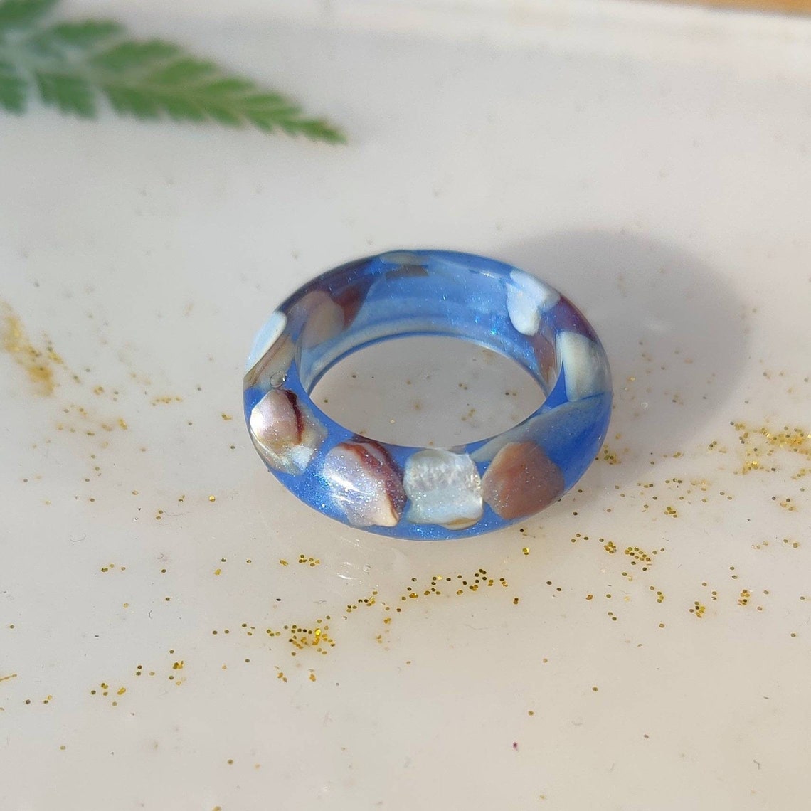Ocean Blue Epoxy Resin Ring With SeaShells Etsy