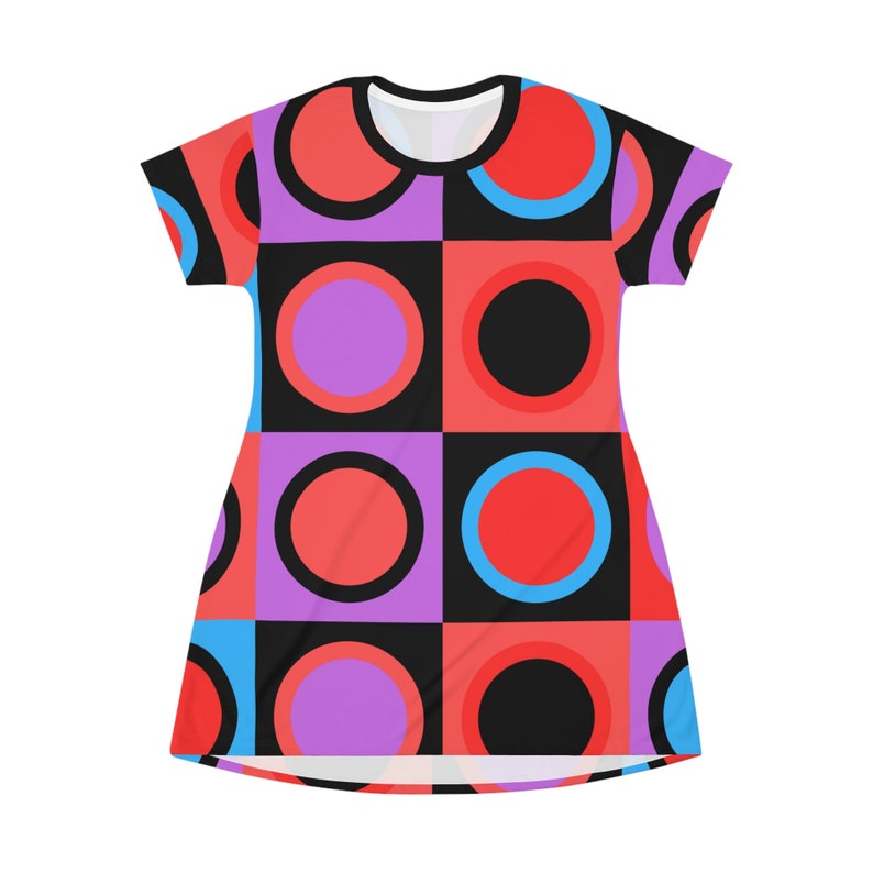 60s Mod Mini Dress: Geometric Print Retro T-Shirt Dress image 2