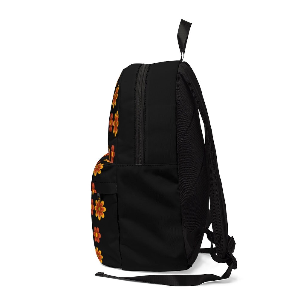Hippie Floral Backpack: Groovy Orange Flower Print, Black  display picture 2