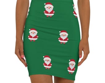 Christmas Santa Print Women&#39;s Mini Skirt Retro Mid-Waist Pencil Skirt Holiday Party Outfit Festive Xmas Apparel Winter Fashion Gift For Her