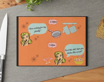 MCM Retro Glass Cutting Board: Funny 50's Housewife Kitchen Decor
