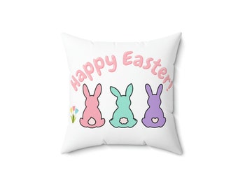 Pastel Easter Bunnies Pillow: Spring Sofa Decor