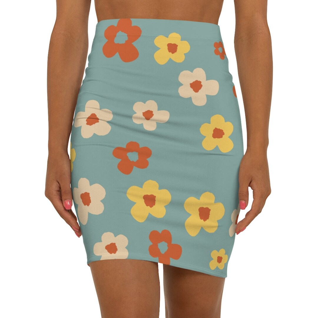 Hippie Print Mini Skirt With Retro 60s Flower Print for Women or 