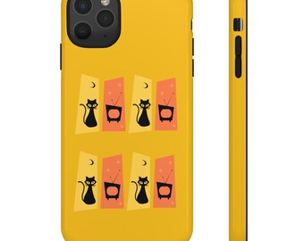 Phone case with retro print mid century Atomic cat design phone case funky 60s cat phone case tough impact resistant phone Case gift for her