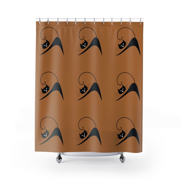 Shower Curtain mod mid century modern cat print gift idea for mom 50's retro atomic cat print shower curtain cat lover's bathroom gift idea