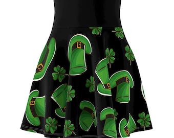 Saint Patrick&#39;s Day leprechaun hats patterned skater Skirt for women festive Saint Paddy&#39;s Day party or parade green Irish themed skirt