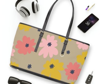 Retro Floral Print PU Leather Shoulder Bag: 60s Groovy Handbag
