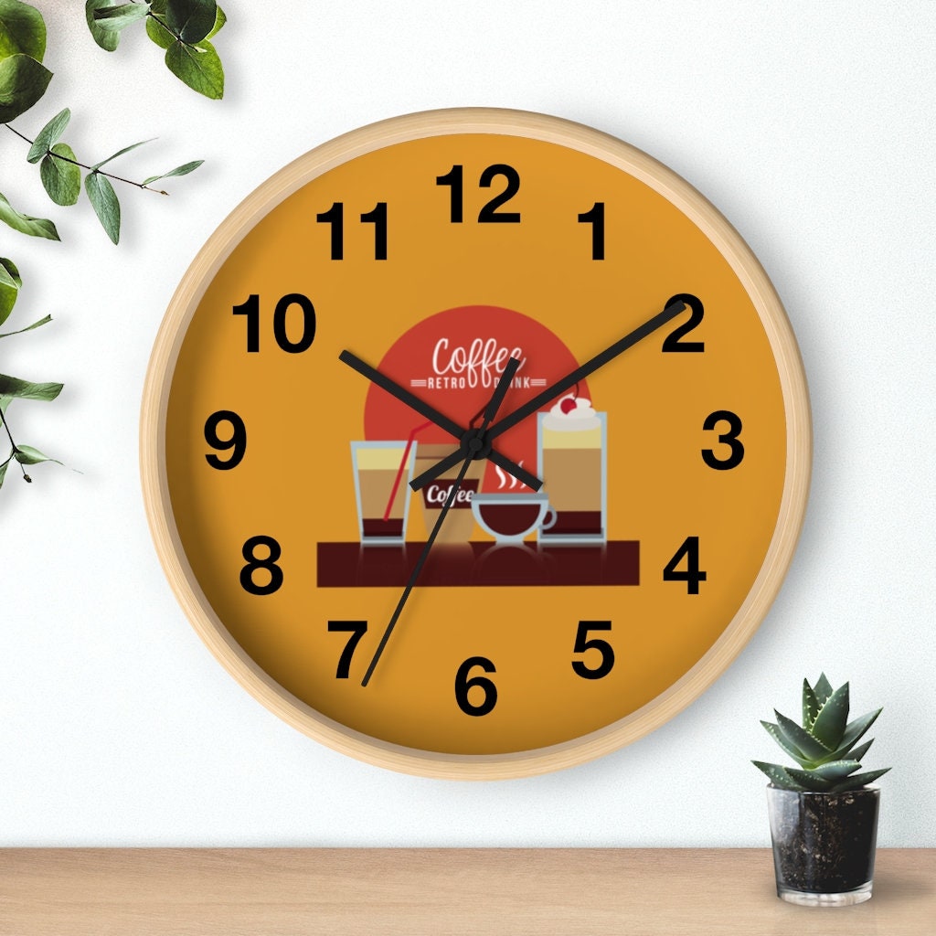 Retro coffee design round Wall clock with vintage coffee shop look kitchen  hanging wall art clock housewarming gift or coffee lover gift - Etsy Schweiz