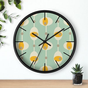 Geometric print wall clock round 10 inch retro 60s hippie look clock groovy mustard & green kitchen wall clock home decor housewarming gift