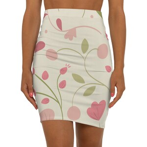 Pink Floral Mini Skirt: Stretchy Pencil Skirt, Summer Design