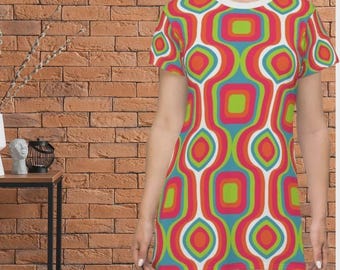 Retro Geometric Print Mini Dress: 60s Mod Style