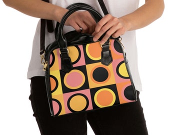 Retro Geometric Circle Handbag: 60s Mod Style Purse