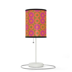 Retro hippie print table lamp 60s groovy flower print pink orange & green nightstand lamp or desk lamp funky hippie flower print lamp gift image 7