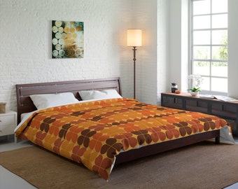 Comforter home decor gift idea mod mid century orange print soft comforter groovy bedroom decor gift idea cozy blanket retro bed covering