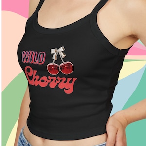 Wild Cherry Tank Top Women&#39;s Spaghetti Strap Crop Top Summer Fashion Cute Casual Wear Retro Cherry Tank  Bestie Gift Idea Fun Beach Apparel