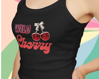 Wild Cherry Crop Top: Retro Summer Spaghetti Strap Tank