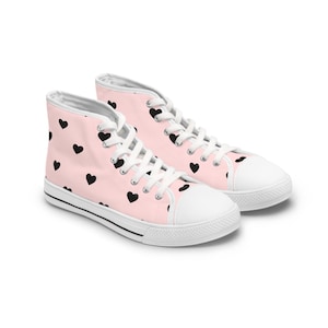 Chic Pink Heart High Top Sneakers for Women Cute Casual Footwear Valentines Day Gift idea Trendy Sneakers Stylish Everyday Shoes Footwear
