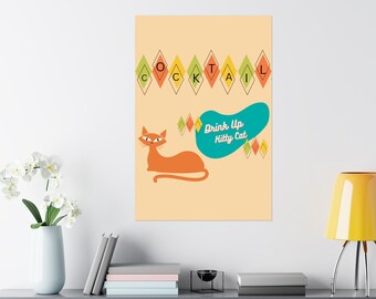 Atomic Cat Cocktail Poster: Mid-Century Modern Bar Cart Art