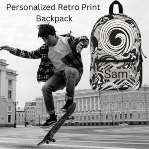 Personalized Swirling Retro Pattern Backpack Trendy School Bag Cool Stylish Travel Backpack Modern Design Rucksack Unique Gift for Students