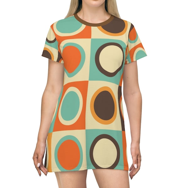 60's mod dress Women's retro T shirt dress 1960's look mini dress with vintage geometric pattern party dress funky mini dress gift for her