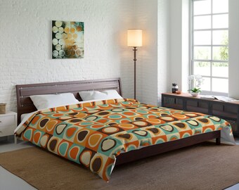 Soft Comforter gift idea funky mid century 60s circle print cozy blanket groovy bedroom  home decor housewarming gift idea mod bed covering