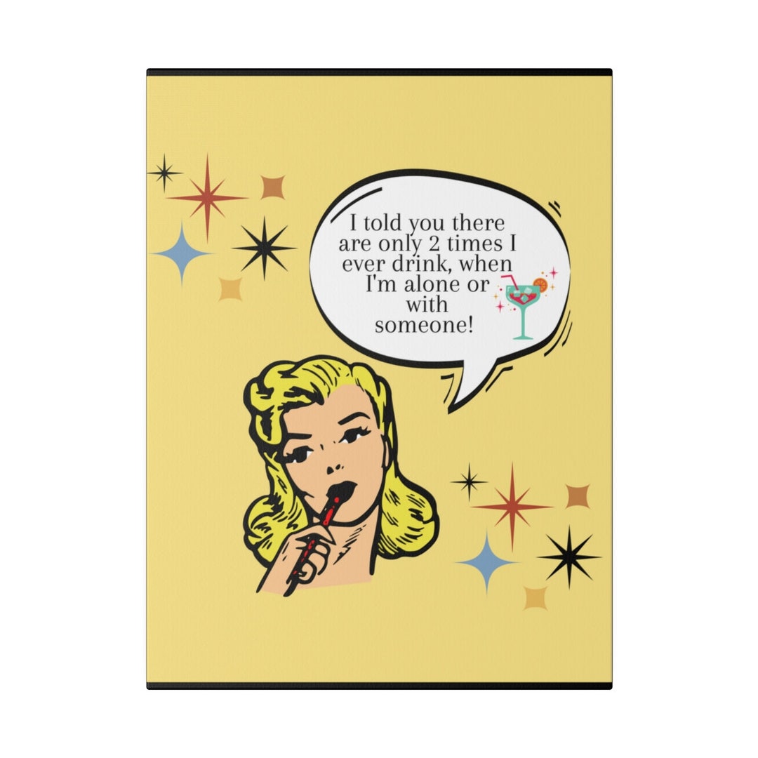 Retro Bar Cart Art Matte Canvas 12x16 Mid Century 60s Cocktail Etsy