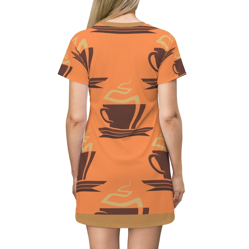 fun coffee cup all Over patterned Print T-Shirt Dress You/'ll love this cool retro vibe mini brightly colored mini cute coffee cup design