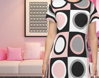 Retro Mini Dress: Groovy 60s Mod Circle Print