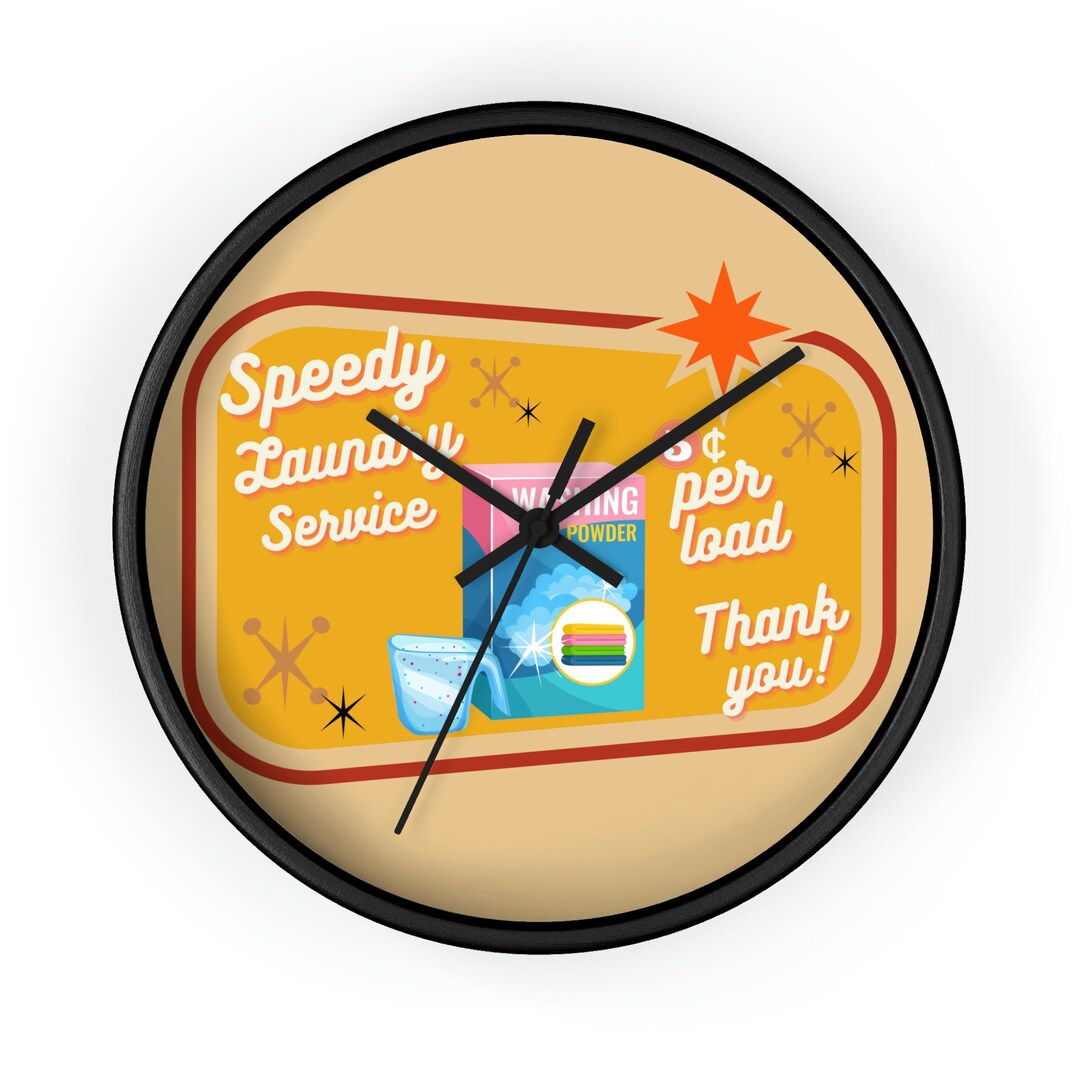 Retro Laundry Wall Clock With Cool 50s Theme Laundry Hanging Clock Funky Wall Art Home Decor