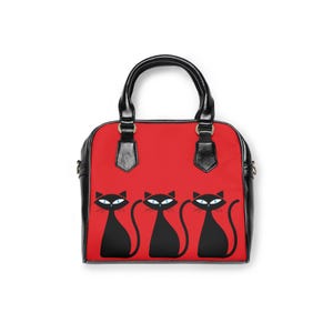 Retro Purse Red Atomic Black Cats Shoulder Handbag Mid Century Modern Mod Cat Pattern immagine 6