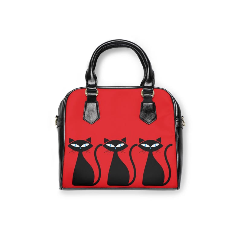 Retro Purse Red Atomic Black Cats Shoulder Handbag Mid Century Modern Mod Cat Pattern immagine 6