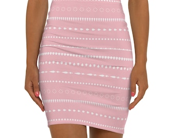 Pink & White Striped Mini Skirt: Stretchy Pencil Skirt