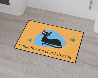 Retro Atomic Kitty Doormat - MCM Cat Design Entry Rug