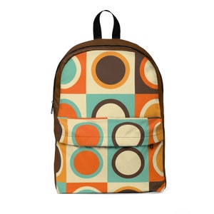 Mochila con estampado retro, mochila escolar con estampado geométrico hippie, mochila de viajero, mochila universitaria, mochila de color naranja, marrón y verde azulado