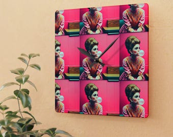 Retro Pop Art Acrylic Wall Clock: Bubblegum Design Home Decor