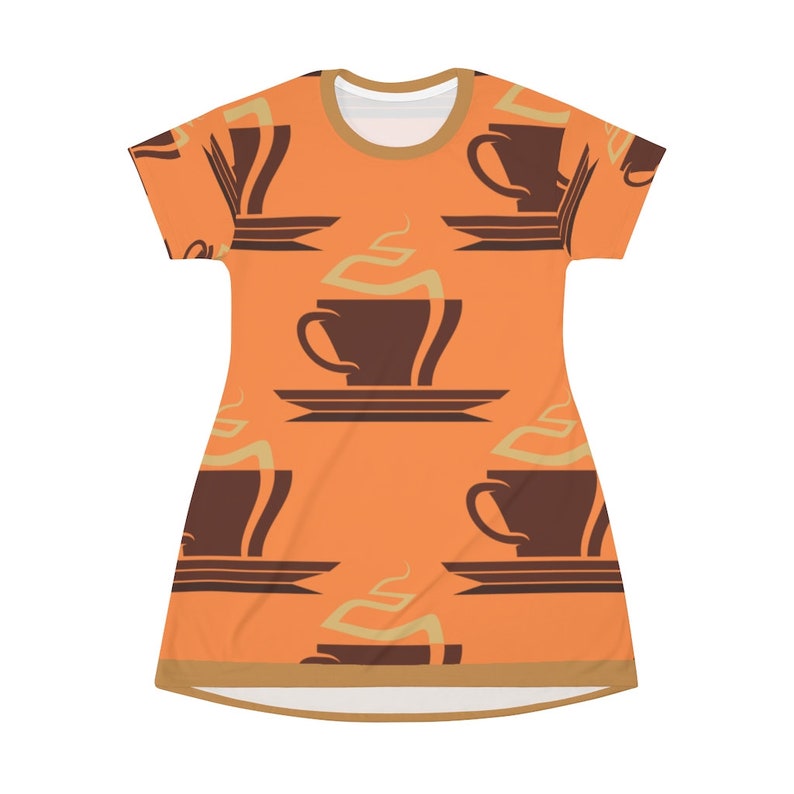 fun coffee cup all Over patterned Print T-Shirt Dress You/'ll love this cool retro vibe mini brightly colored mini cute coffee cup design