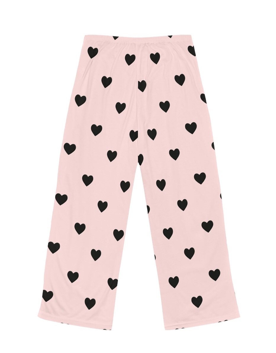 Pink With Black Heart Valentine Print Pajama Pants Jersey Knit Women  Valentines Day Gift Sleep or Lounge Wear PJ Bottoms Pink Print PJ Pants 
