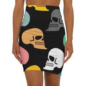 Halloween Skull Print Mini Skirt: Retro Goth Party Costume
