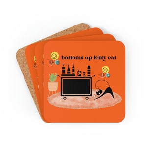 Mid Century Katzen Untersetzer Retro Atomic Cat Korkuntersetzer Set 60er Jahre Look Untersetzer Barwagen Geschenk Housewarming oder home decor Geschenkidee