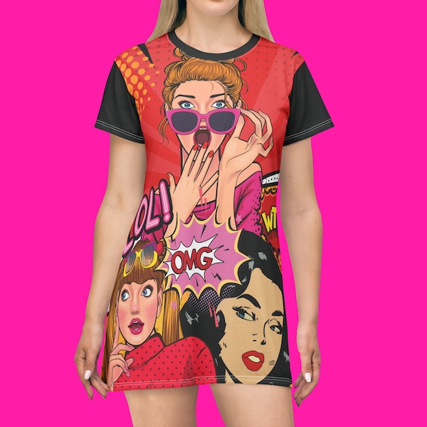 Mini T-Shirt Dress gossip girl Pop Art print artsy girl gift pop culture colorful 60's pop art vibe party dress funky hipster artist dress