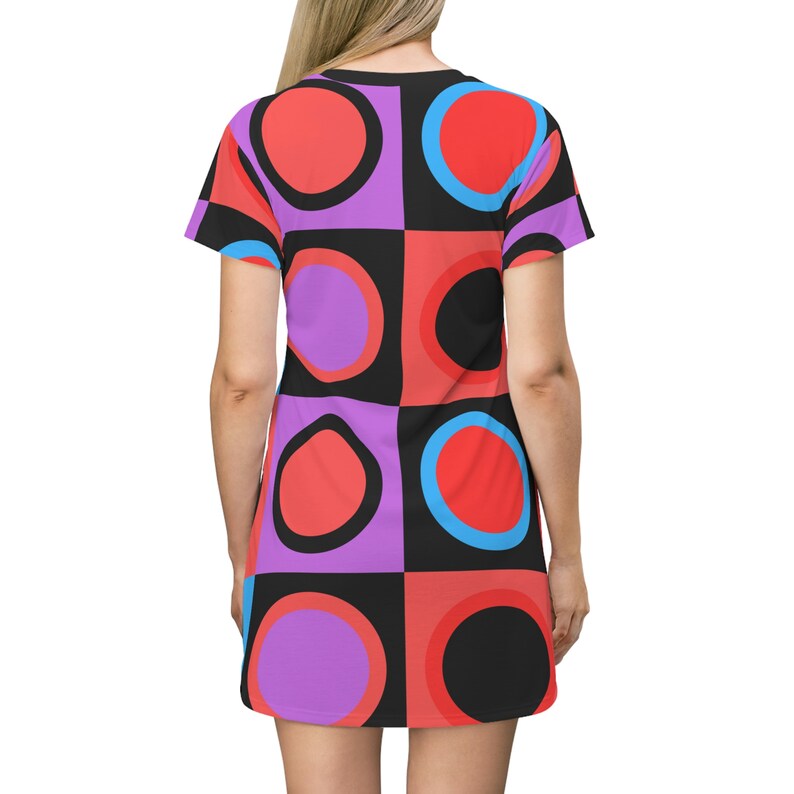 60s Mod Mini Dress: Geometric Print Retro T-Shirt Dress image 4