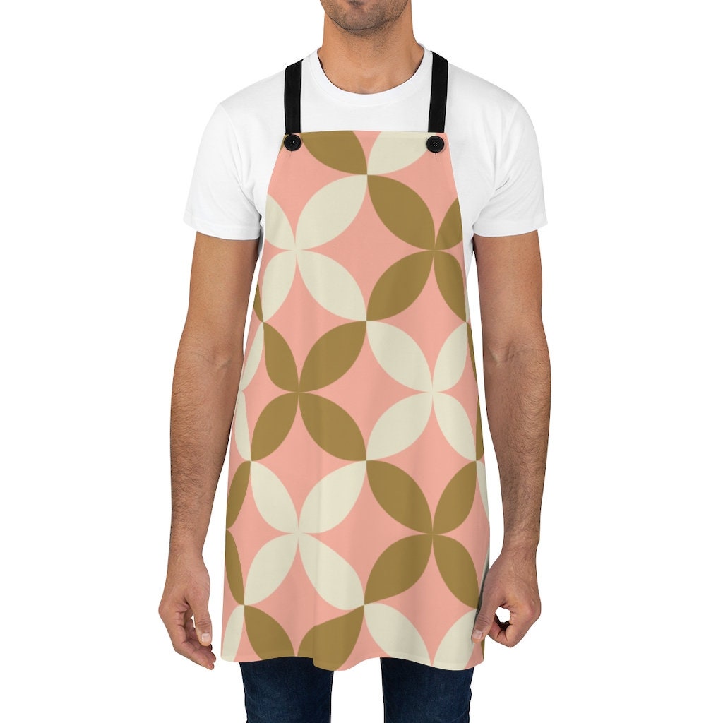 Retro Print Apron With Geometric Beige Pink Pattern Apron Retro Print Apron With Geometric Beige Pink Pattern Apron