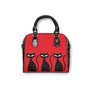 Retro Purse Red Atomic Black Cats Shoulder Handbag Mid Century Modern Mod Cat Pattern immagine 7