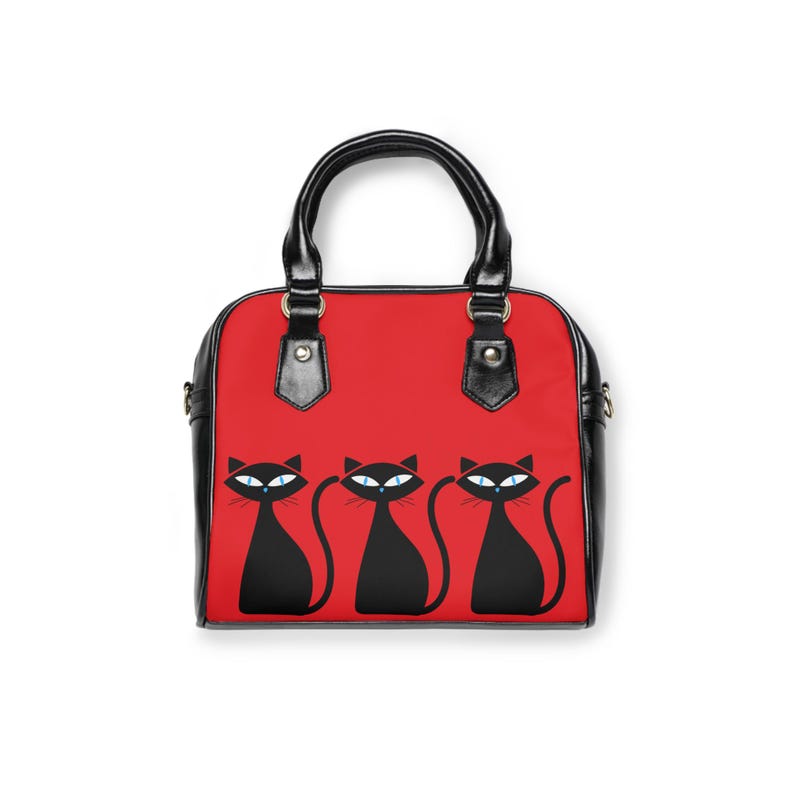 Retro Purse Red Atomic Black Cats Shoulder Handbag Mid Century Modern Mod Cat Pattern immagine 7